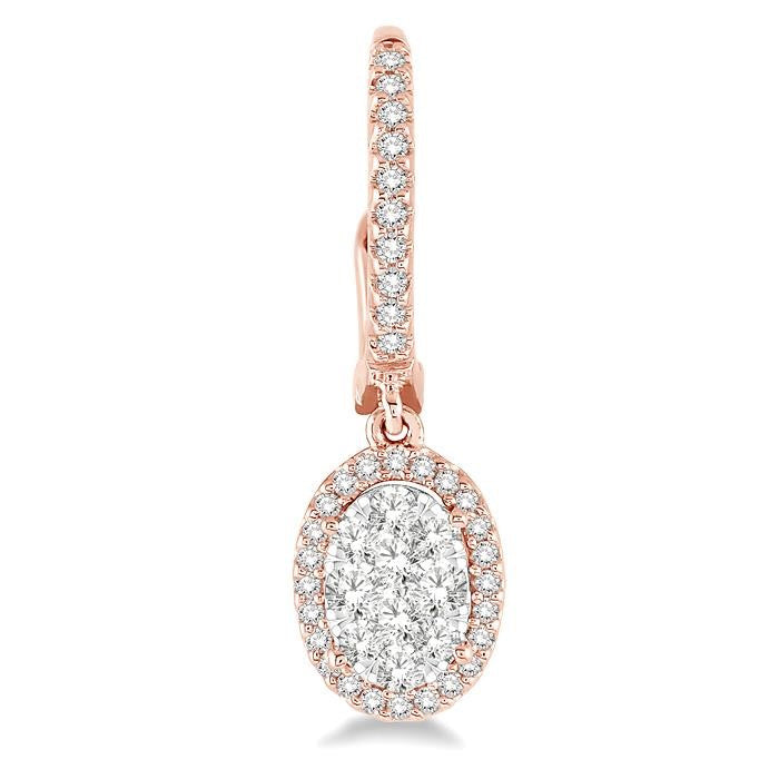 5/8 Ctw Oval Shape Diamond Shine Bright Earrings in 14K Rose and White Gold