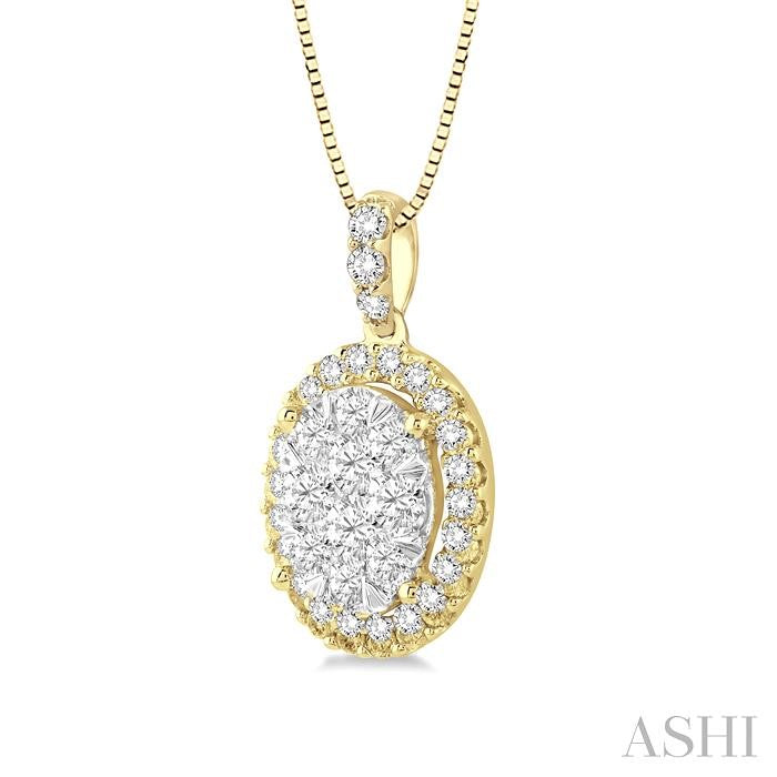 1/3 Ctw Oval Shape Diamond Shine Bright Pendant in 14K Yellow and White Gold with Chain