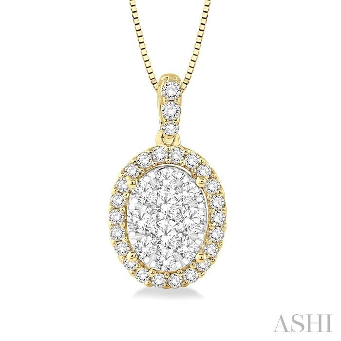 1/3 Ctw Oval Shape Diamond Shine Bright Pendant in 14K Yellow and White Gold with Chain