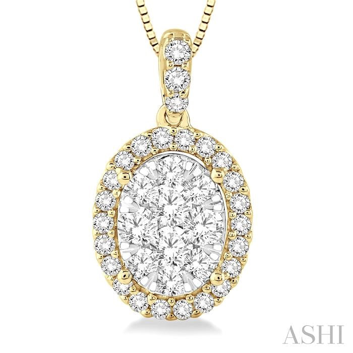1/3 Ctw Oval Shape Diamond Shine Bright Pendant in 14K Yellow and White Gold with Chain
