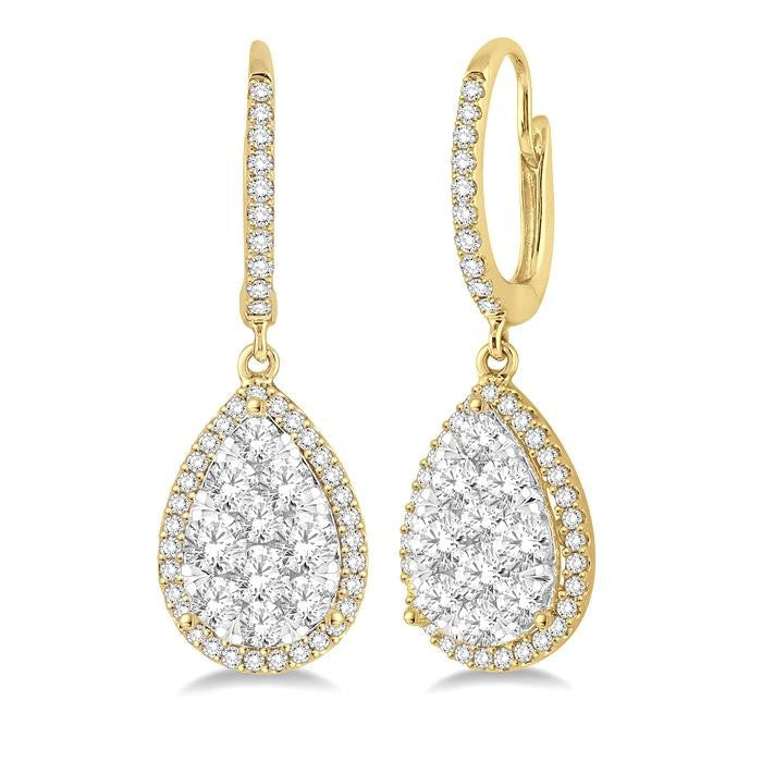 1 1/2 Ctw Pear Shape Diamond Shine Bright Earrings in 14K Yellow and White Gold
