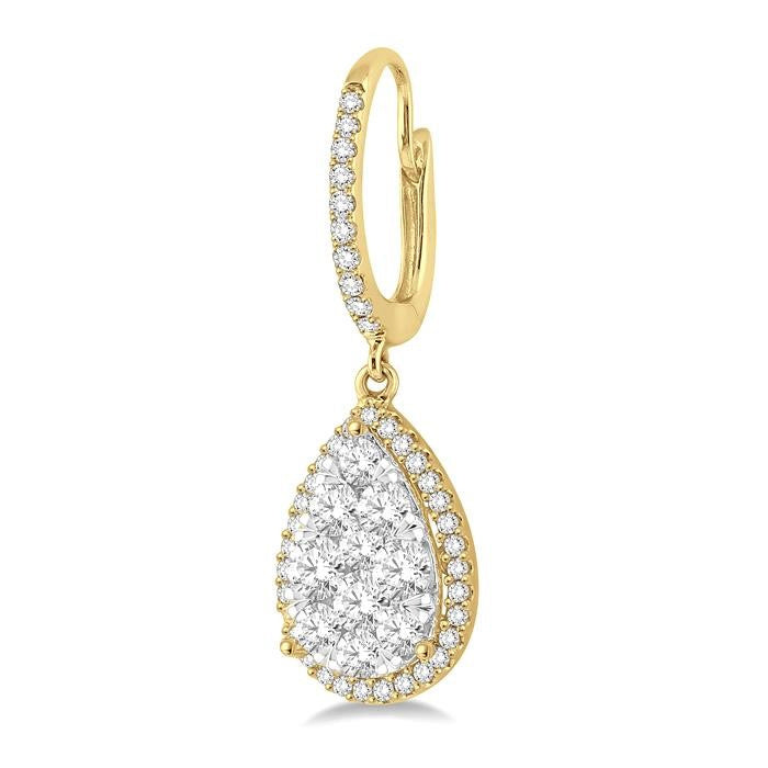 1 1/2 Ctw Pear Shape Diamond Shine Bright Earrings in 14K Yellow and White Gold