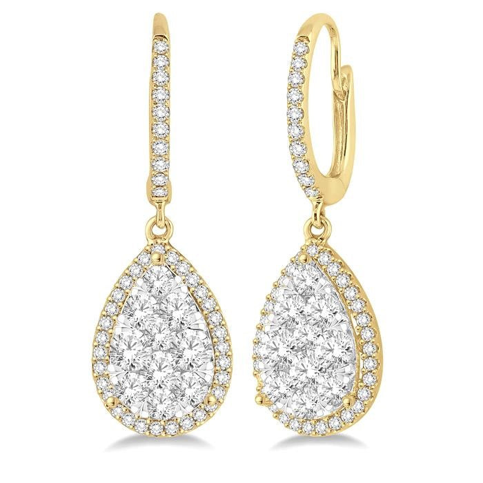2 Ctw Pear Shape Diamond Shine Bright Earrings in 14K Yellow and White Gold