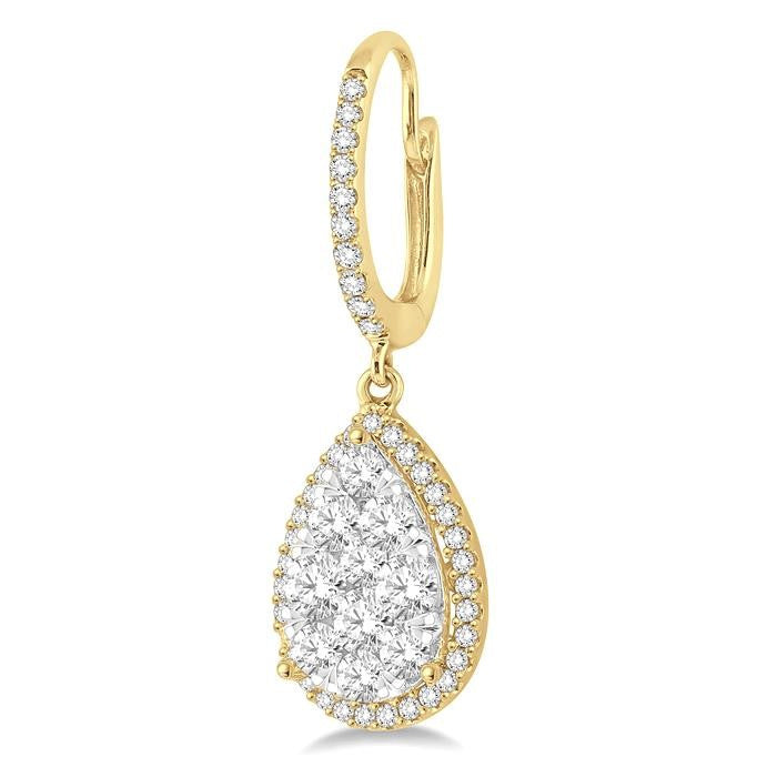 2 Ctw Pear Shape Diamond Shine Bright Earrings in 14K Yellow and White Gold
