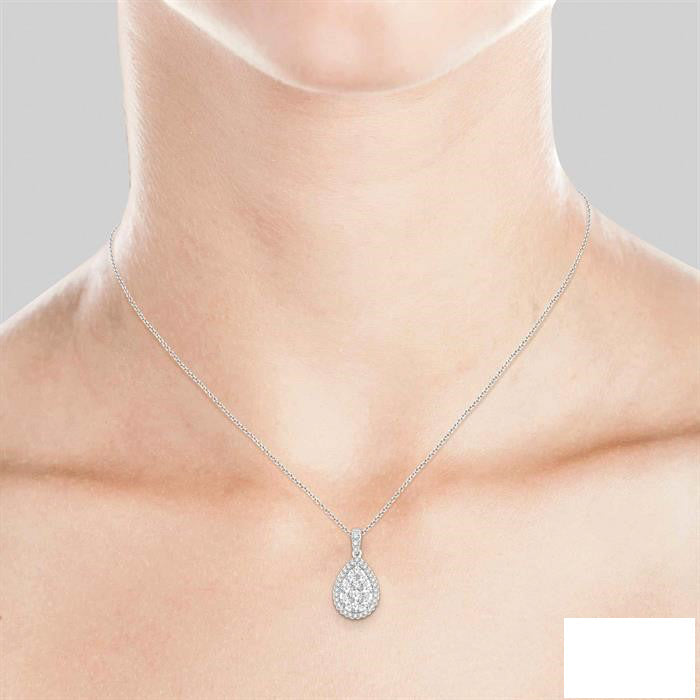 Xanthe Bellona Pear Shape Halo Shine Bright Essential Diamond Pendant