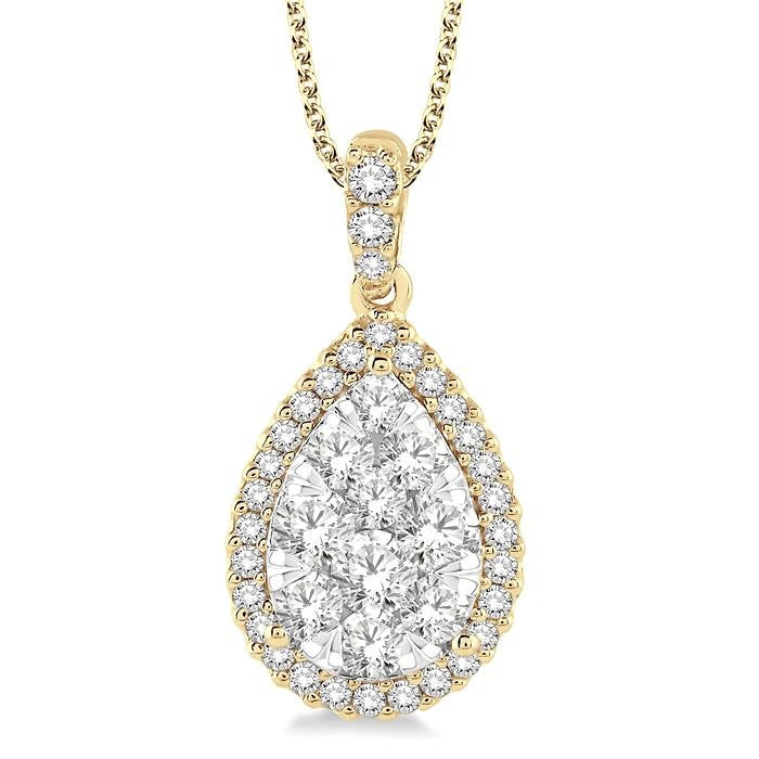 2 Ctw Pear Shape Diamond Shine Bright Pendant in 14K Yellow and White Gold with Chain