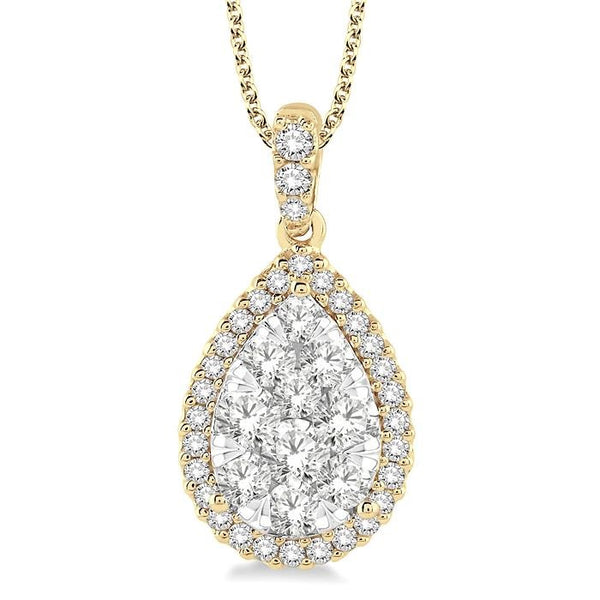 2 Ctw Pear Shape Diamond Shine Bright Pendant in 14K Yellow and White Gold with Chain
