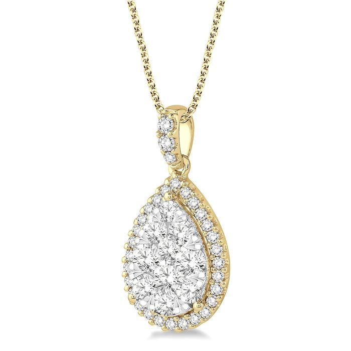 2 Ctw Pear Shape Diamond Shine Bright Pendant in 14K Yellow and White Gold with Chain