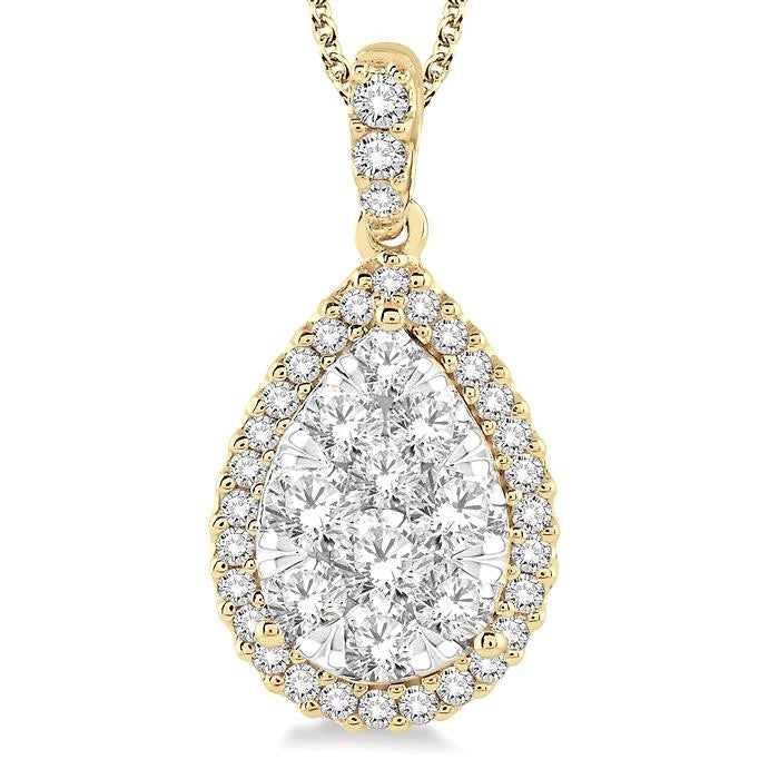 2 Ctw Pear Shape Diamond Shine Bright Pendant in 14K Yellow and White Gold with Chain