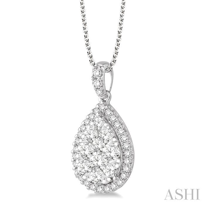2 Ctw Pear Shape Diamond Shine Bright Pendant in 14K White Gold with Chain