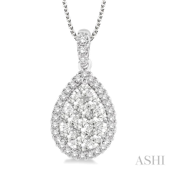2 Ctw Pear Shape Diamond Shine Bright Pendant in 14K White Gold with Chain