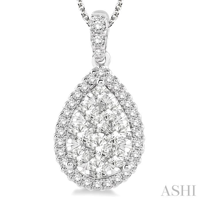 2 Ctw Pear Shape Diamond Shine Bright Pendant in 14K White Gold with Chain