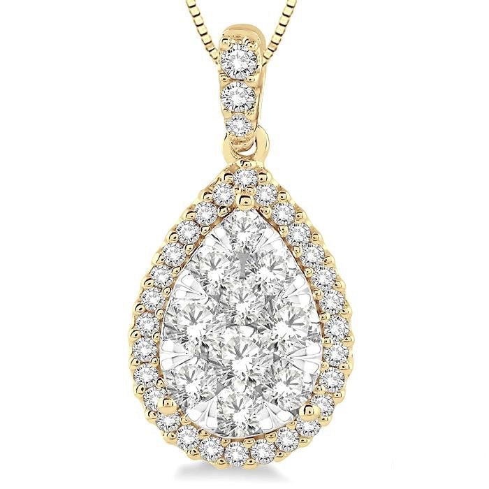 Lustre Juno Pear Shape Halo Shine Bright Essential Diamond Pendant