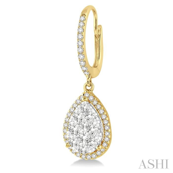 1 Ctw Pear Shape Diamond Shine Bright Earrings in 14K Yellow and White Gold