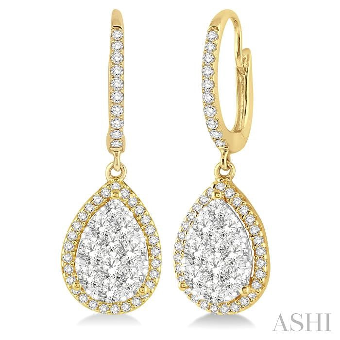 1 Ctw Pear Shape Diamond Shine Bright Earrings in 14K Yellow and White Gold