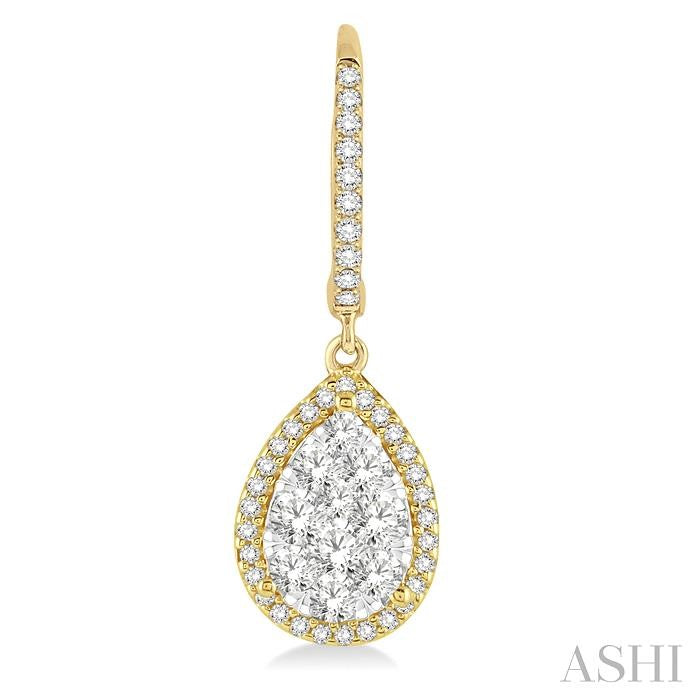 1 Ctw Pear Shape Diamond Shine Bright Earrings in 14K Yellow and White Gold