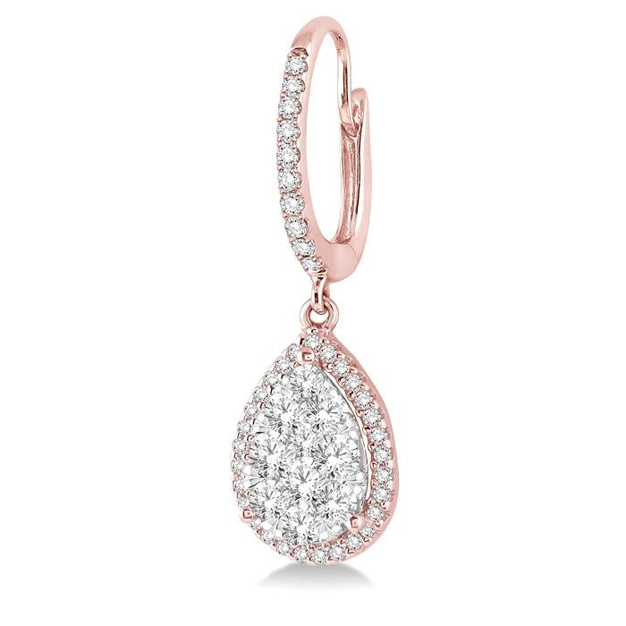 3/4 Ctw Pear Shape Diamond Shine Bright Earrings in 14K Rose and White Gold