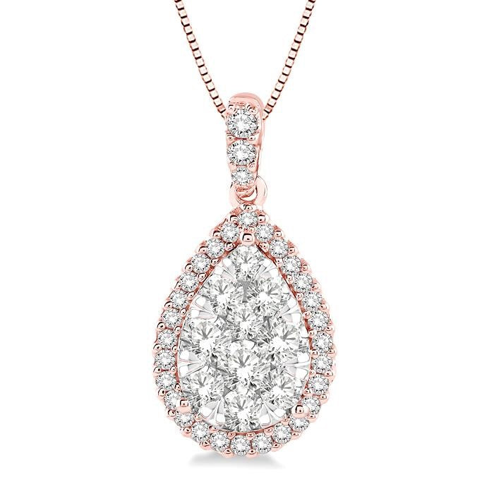 3/4 Ctw Pear Shape Diamond Shine Bright Pendant in 14K Rose and White Gold with Chain