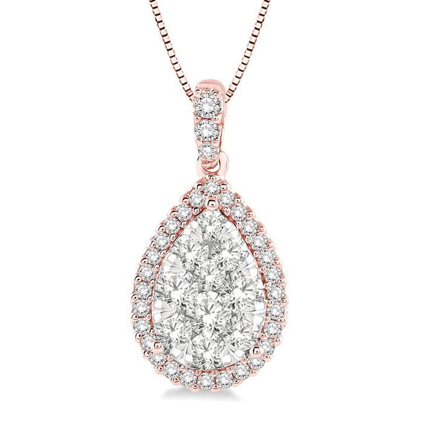 3/4 Ctw Pear Shape Diamond Shine Bright Pendant in 14K Rose and White Gold with Chain