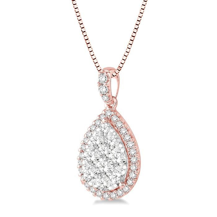 3/4 Ctw Pear Shape Diamond Shine Bright Pendant in 14K Rose and White Gold with Chain