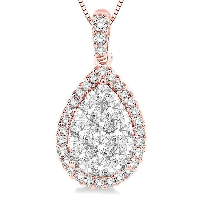 3/4 Ctw Pear Shape Diamond Shine Bright Pendant in 14K Rose and White Gold with Chain