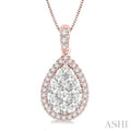 3/4 Ctw Pear Shape Diamond Lovebright Pendant in 14K Rose and White Gold with Chain