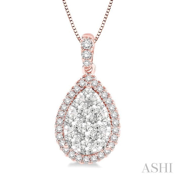 3/4 Ctw Pear Shape Diamond Shine Bright Pendant in 14K Rose and White Gold with Chain