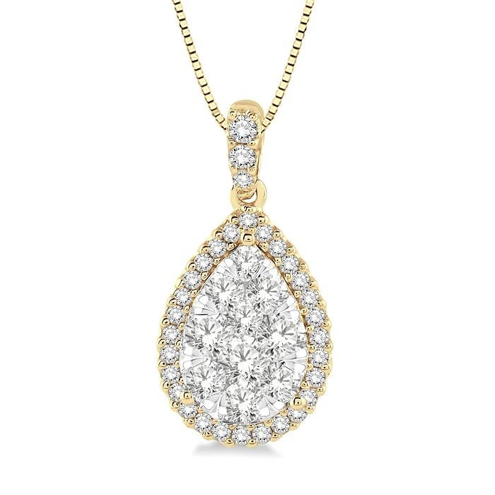 1/2 Ctw Pear Shape Diamond Shine Bright Pendant in 14K Yellow and White Gold with Chain