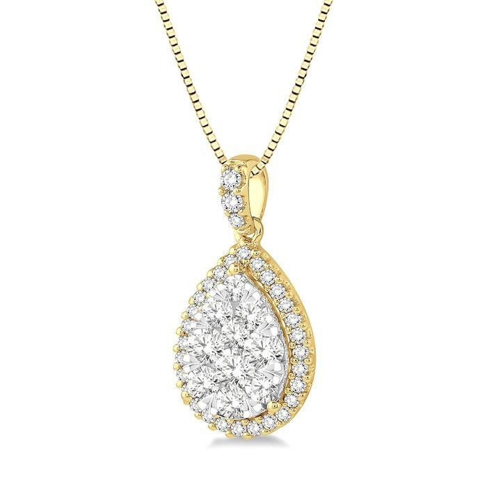 1/2 Ctw Pear Shape Diamond Shine Bright Pendant in 14K Yellow and White Gold with Chain