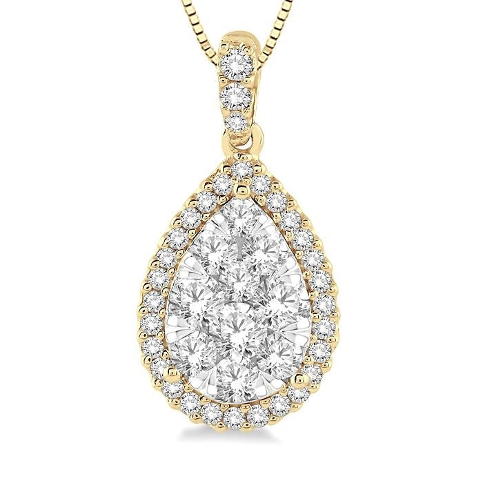1/2 Ctw Pear Shape Diamond Shine Bright Pendant in 14K Yellow and White Gold with Chain