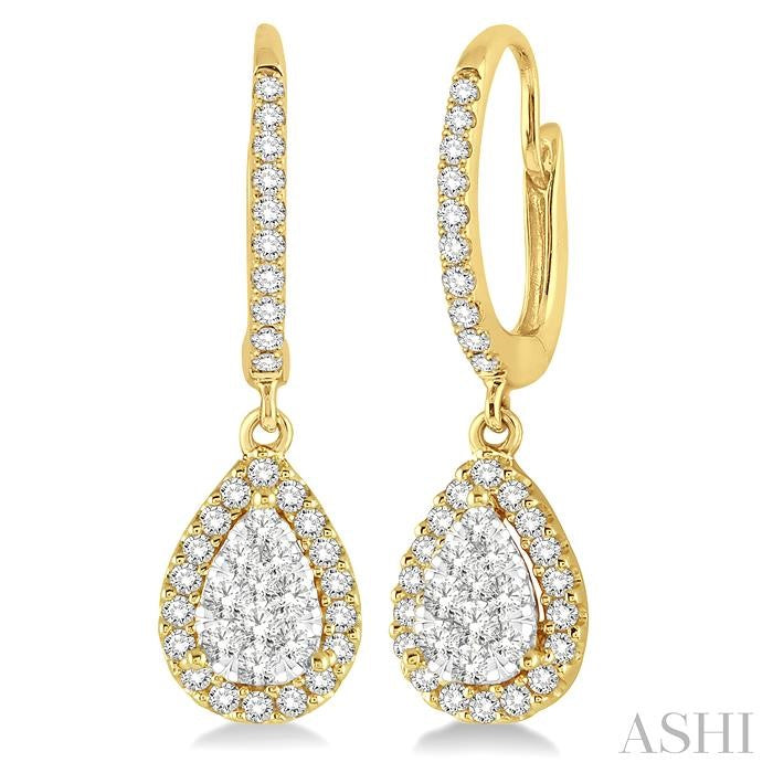 5/8 Ctw Pear Shape Diamond Shine Bright Earrings in 14K Yellow and White Gold