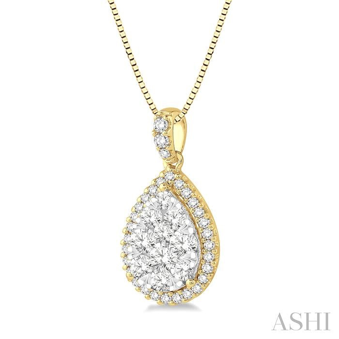 1/2 Ctw Pear Shape Diamond Shine Bright Pendant in 14K Yellow and White Gold with Chain