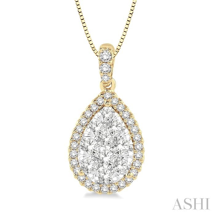 1/2 Ctw Pear Shape Diamond Shine Bright Pendant in 14K Yellow and White Gold with Chain