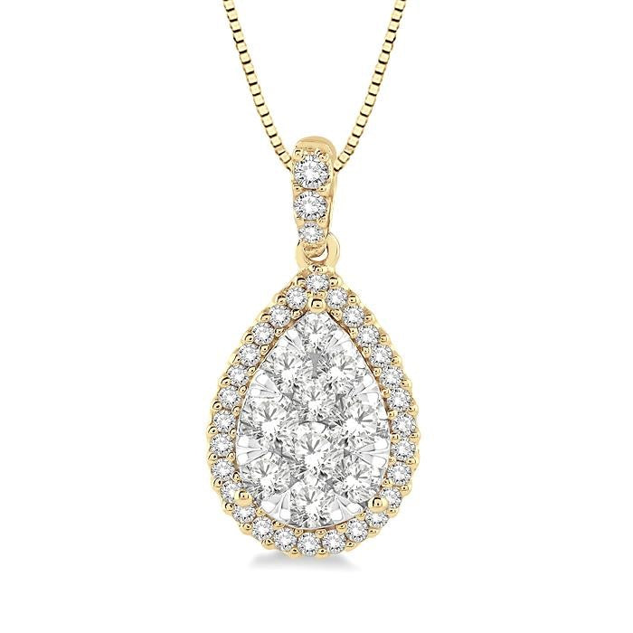 1/3 Ctw Pear Shape Diamond Shine Bright Pendant in 14K Yellow and White Gold with Chain