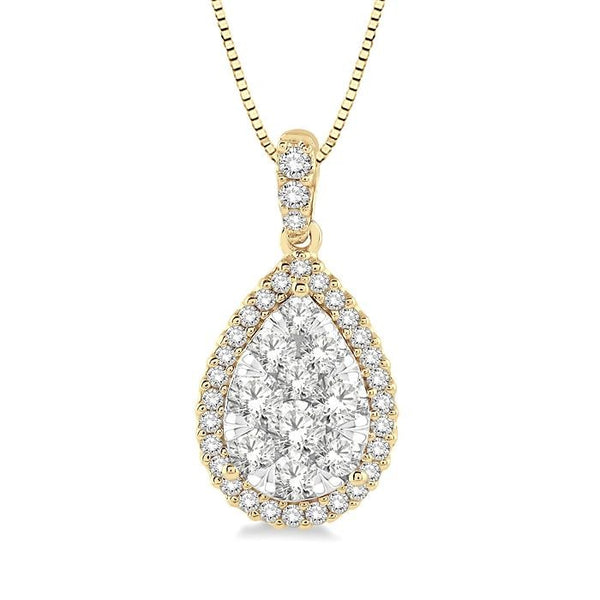 1/3 Ctw Pear Shape Diamond Shine Bright Pendant in 14K Yellow and White Gold with Chain