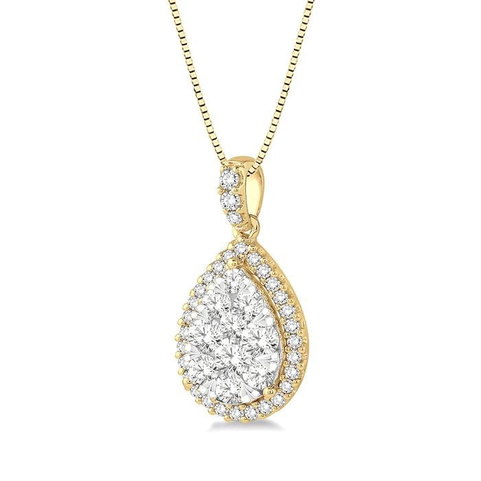 1/3 Ctw Pear Shape Diamond Shine Bright Pendant in 14K Yellow and White Gold with Chain