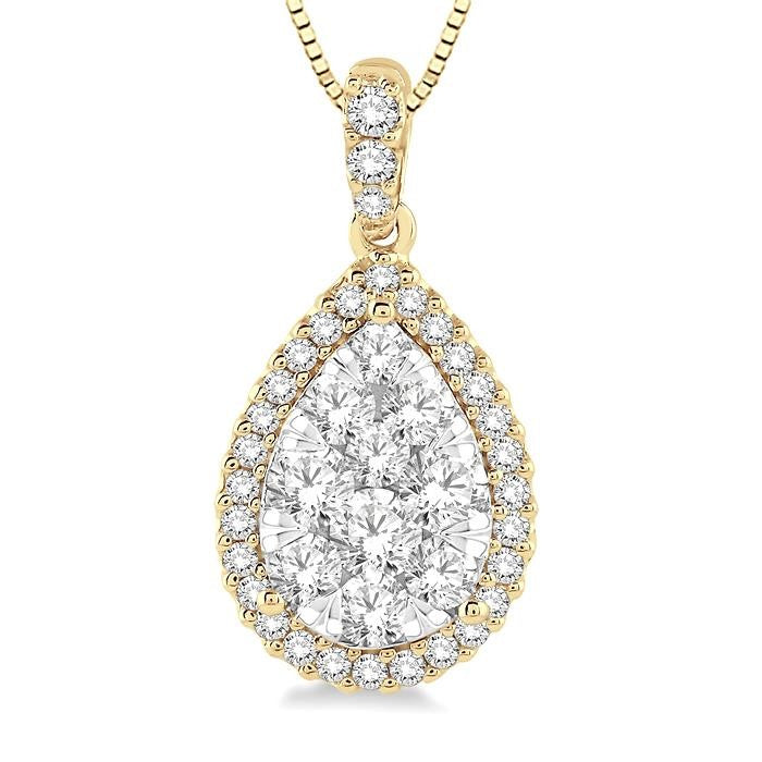 1/3 Ctw Pear Shape Diamond Shine Bright Pendant in 14K Yellow and White Gold with Chain