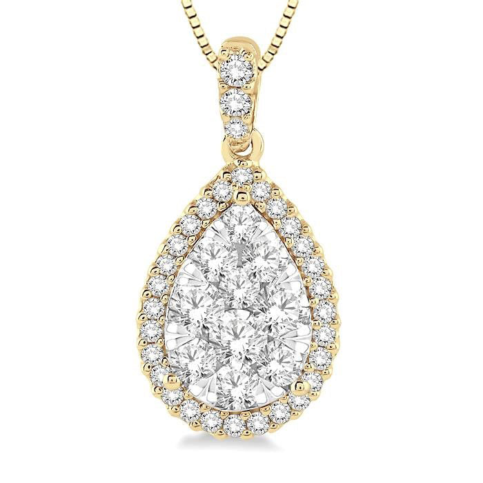 Pear Shape Halo Lovebright Essential Diamond Pendant 0.33CTW in 14K Yellow & White Gold