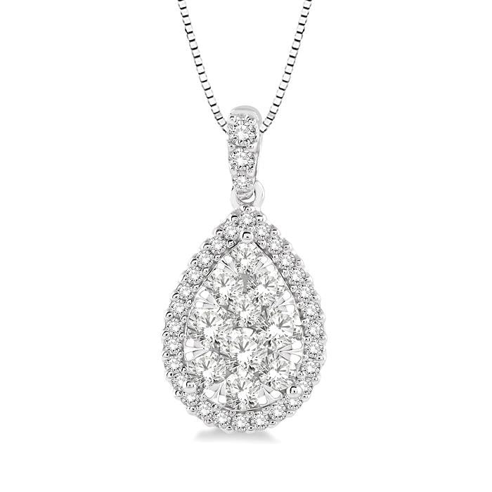 1/3 Ctw Pear Shape Diamond Shine Bright Pendant in 14K White Gold with Chain