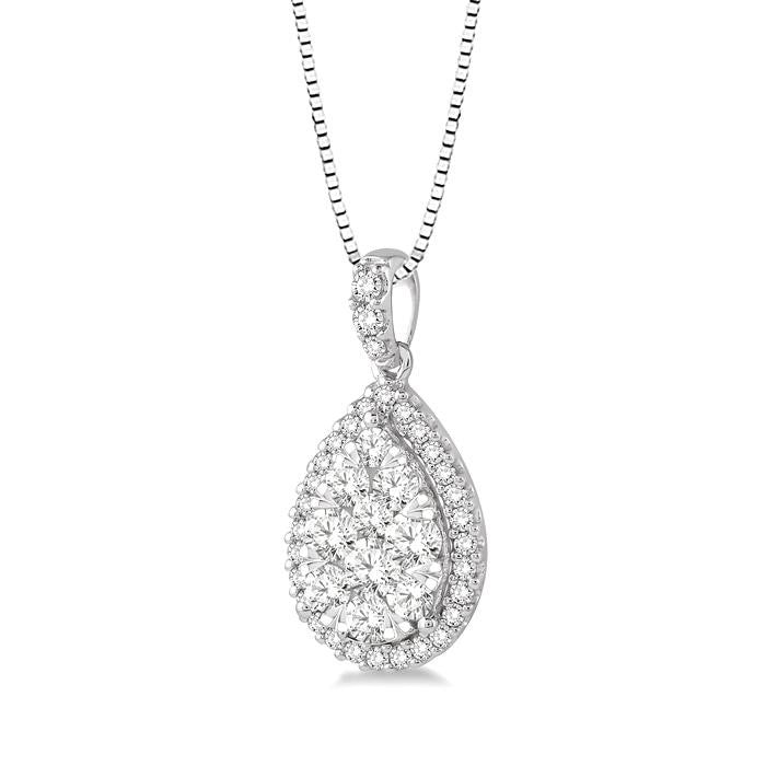 1/3 Ctw Pear Shape Diamond Shine Bright Pendant in 14K White Gold with Chain