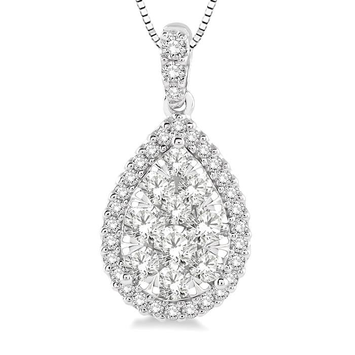 1/3 Ctw Pear Shape Diamond Shine Bright Pendant in 14K White Gold with Chain