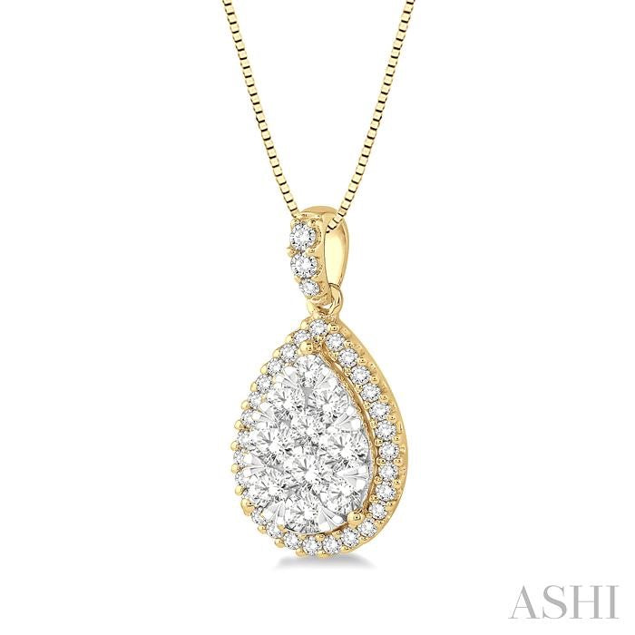 1/3 Ctw Pear Shape Diamond Shine Bright Pendant in 14K Yellow and White Gold with Chain