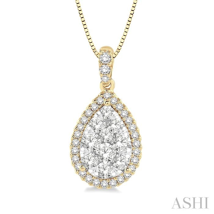 1/3 Ctw Pear Shape Diamond Shine Bright Pendant in 14K Yellow and White Gold with Chain