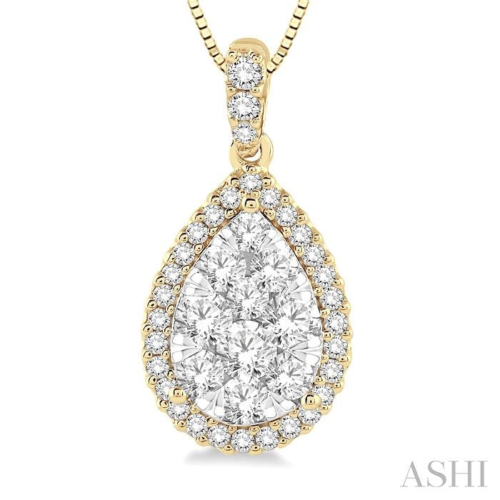 1/3 Ctw Pear Shape Diamond Shine Bright Pendant in 14K Yellow and White Gold with Chain