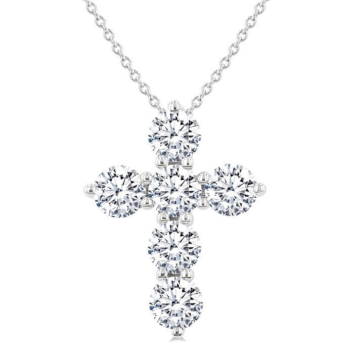 2 Ctw 6 Stone Round Cut Diamond Cross Pendant With Chain in 18K White Gold