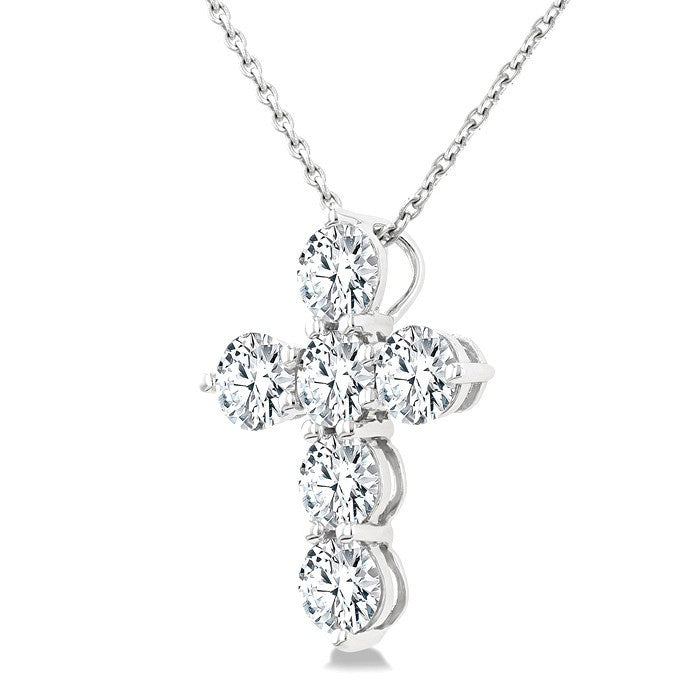 1 1/2 Ctw Round Cut Diamond Christian Cross 6-Stone Fashion Pendant With Chain in 14K White Gold