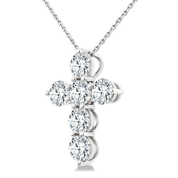 2 Ctw Round Cut Diamond Christian Cross 6-Stone Fashion Pendant With Chain in 14K White Gold
