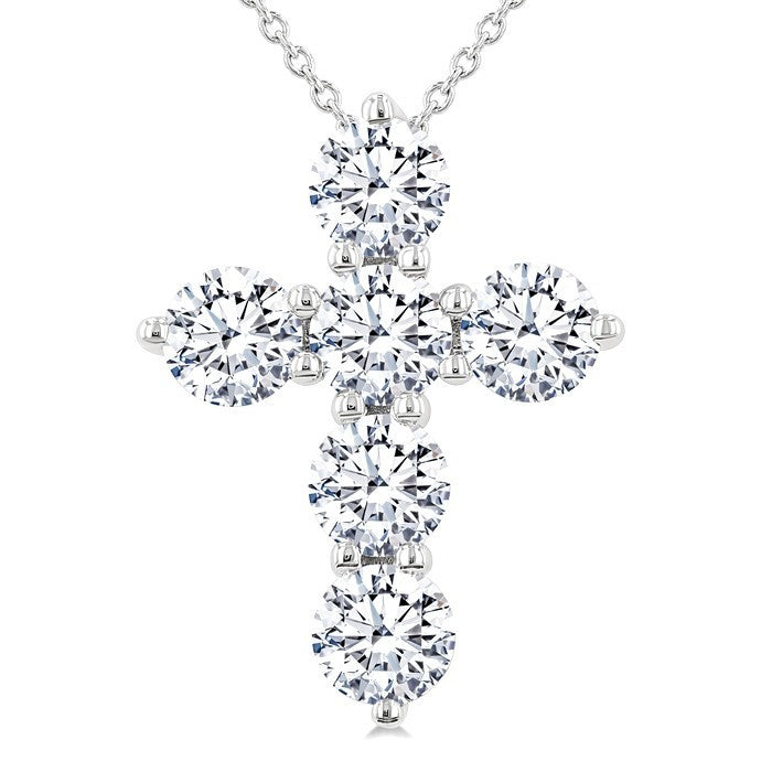 2 Ctw Round Cut Diamond Christian Cross 6-Stone Fashion Pendant With Chain in 14K White Gold