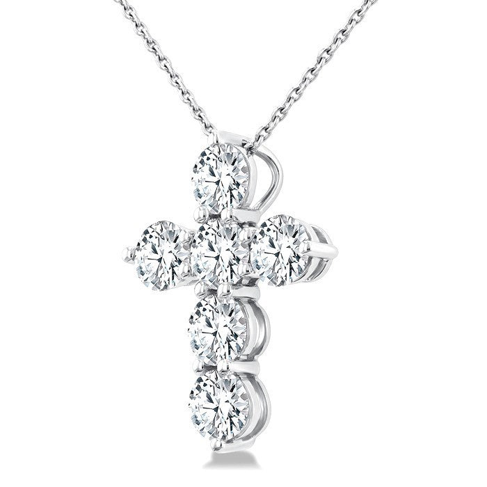 2 Ctw Round Cut Diamond Christian Cross 6-Stone Fashion Pendant With Chain in Platinum