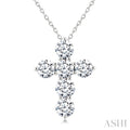 3 Ctw Round Cut Diamond Christian Cross 6-Stone Fashion Pendant With Chain in 14K White Gold